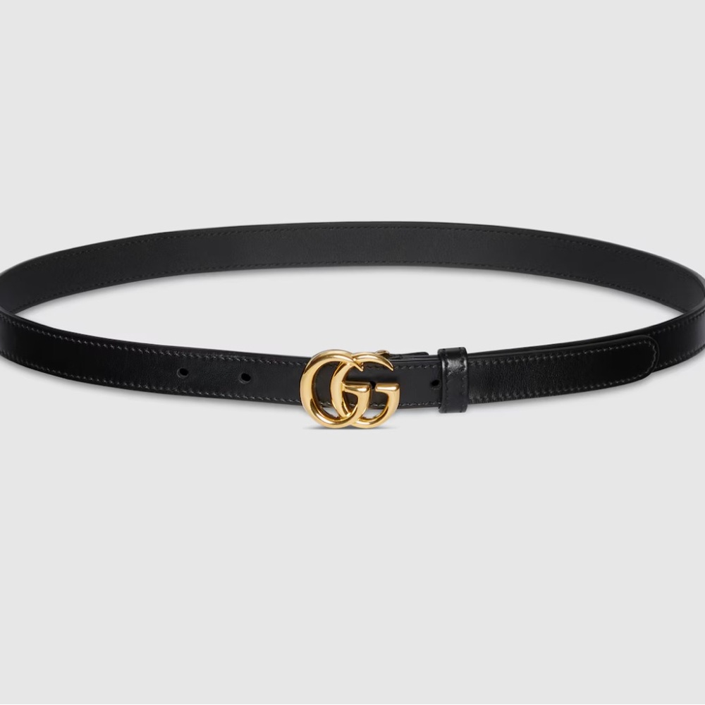 Gucci GG Marmont Thin Black Belt with Gold GG Emblem